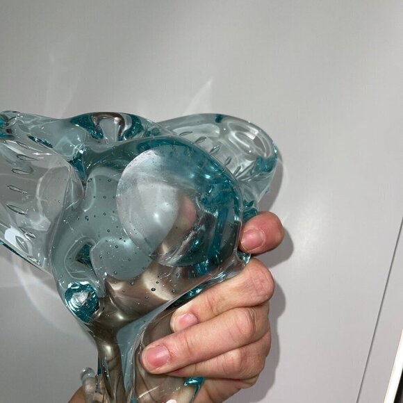 Vintage Mid Century Controlled Bubble Three Sided Glass Dish Blue - Picture 10 of 10